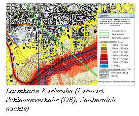 Textfeld:  
Lärmkarte Karlsruhe (Lärmart Schienenverkehr (DB), Zeitbereich nachts)
